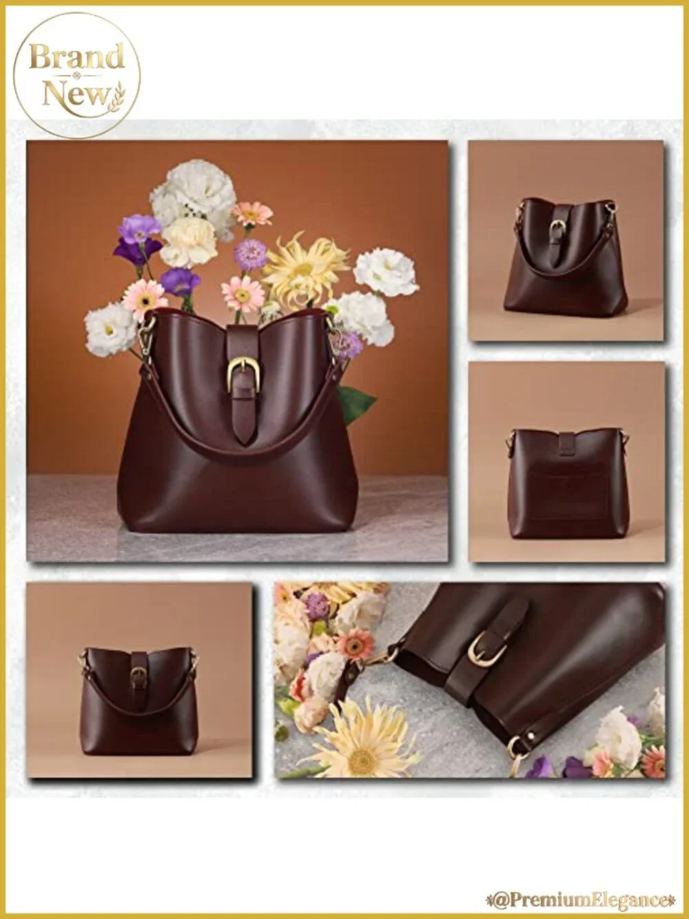 Vegan Leather Bucket Bag Women Hobo Retro Casual Purse Vintage Adjustable Strap